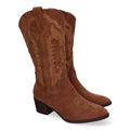Botas Cowboy con Tacón, Bordado y Punta Redonda - Marrón