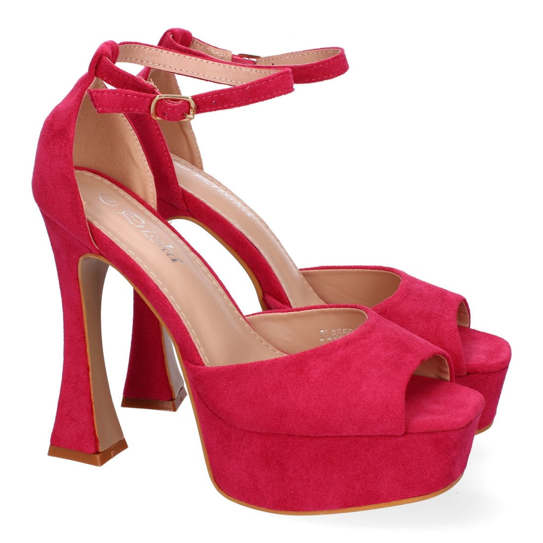 Sandalias Fucsia Tacón Plataforma Tiras Finas Talón Cerrado Fiesta