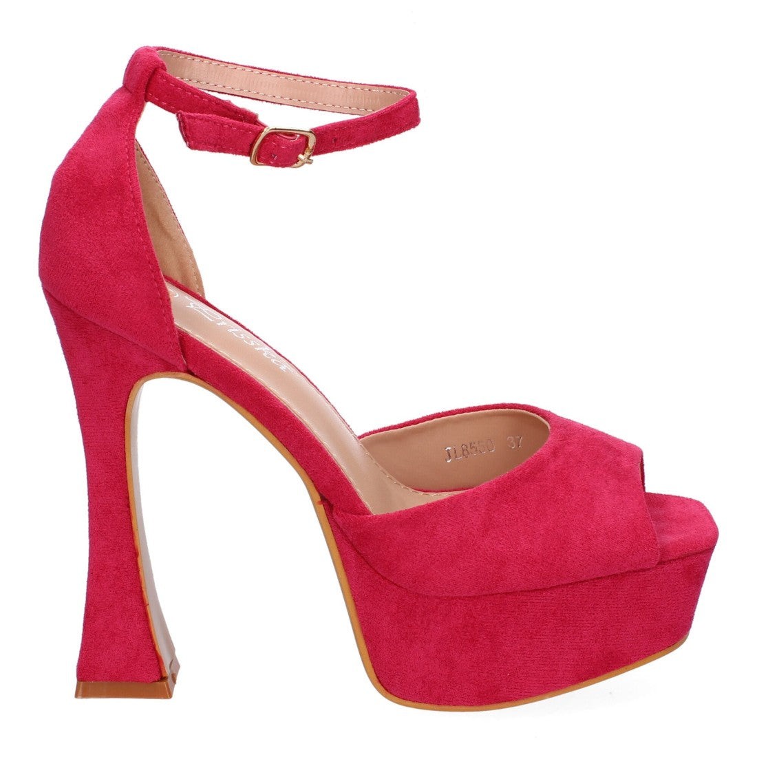 Sandalias Fucsia Tacón Plataforma Tiras Finas Talón Cerrado Fiesta