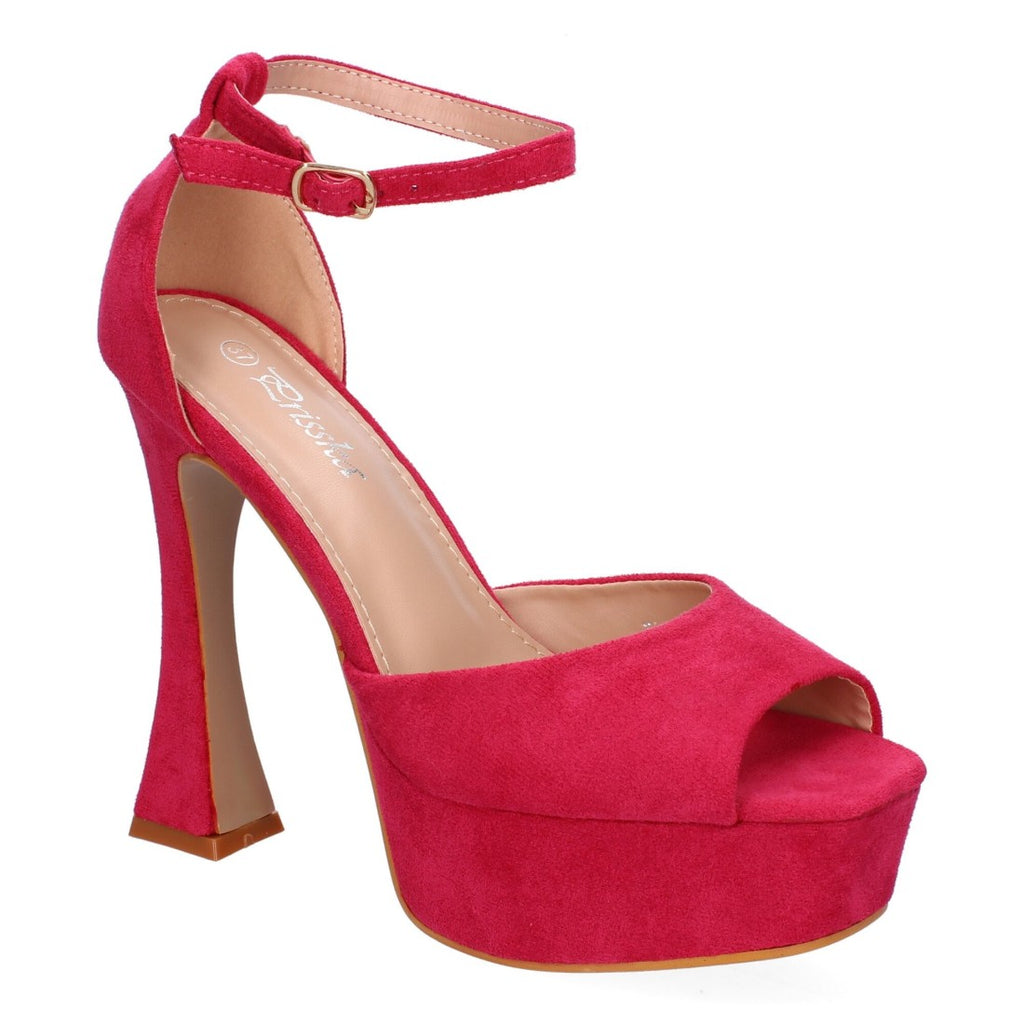 Sandalias Fucsia Tacón Plataforma Tiras Finas Talón Cerrado Fiesta