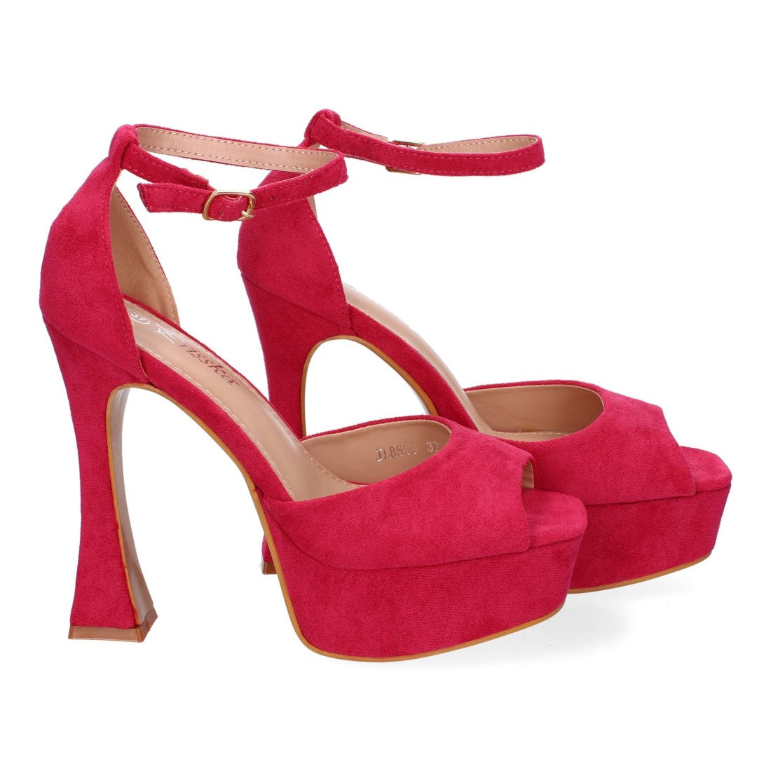 Sandalias Fucsia Tacón Plataforma Tiras Finas Talón Cerrado Fiesta