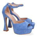 Sandalias Azules Tacón Plataforma Tiras Finas Talón Cerrado Fiesta
