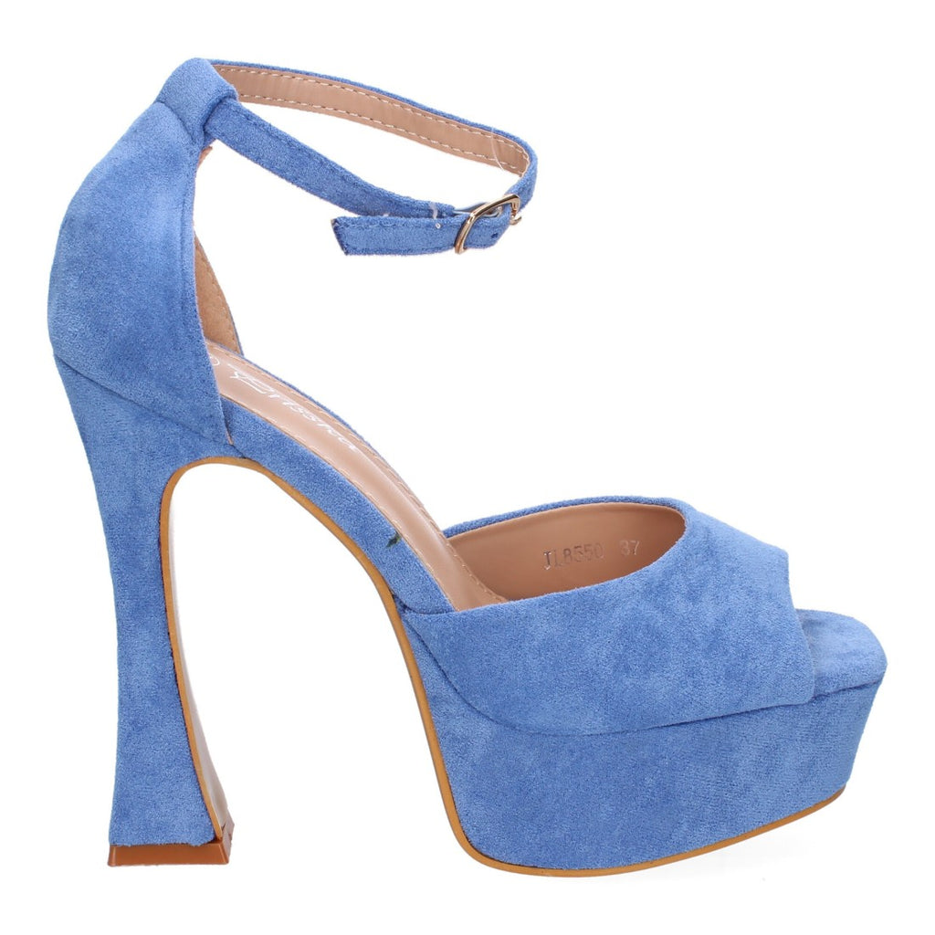 Sandalias Azules Tacón Plataforma Tiras Finas Talón Cerrado Fiesta