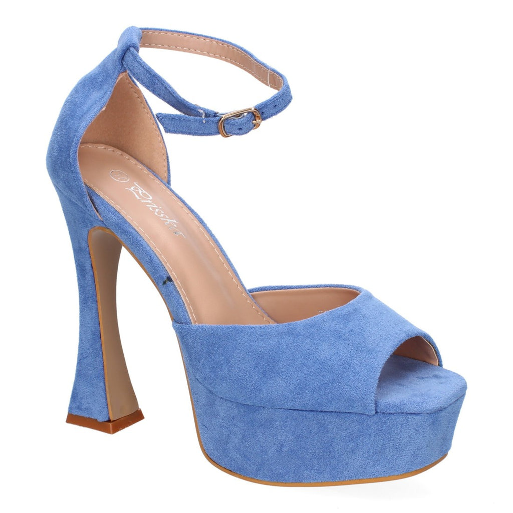 Sandalias Azules Tacón Plataforma Tiras Finas Talón Cerrado Fiesta