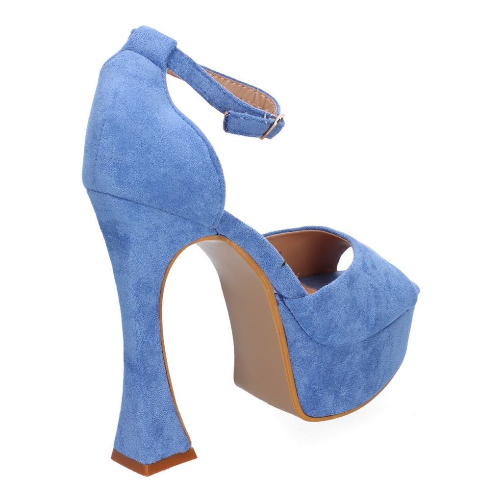 Sandalias Azules Tacón Plataforma Tiras Finas Talón Cerrado Fiesta