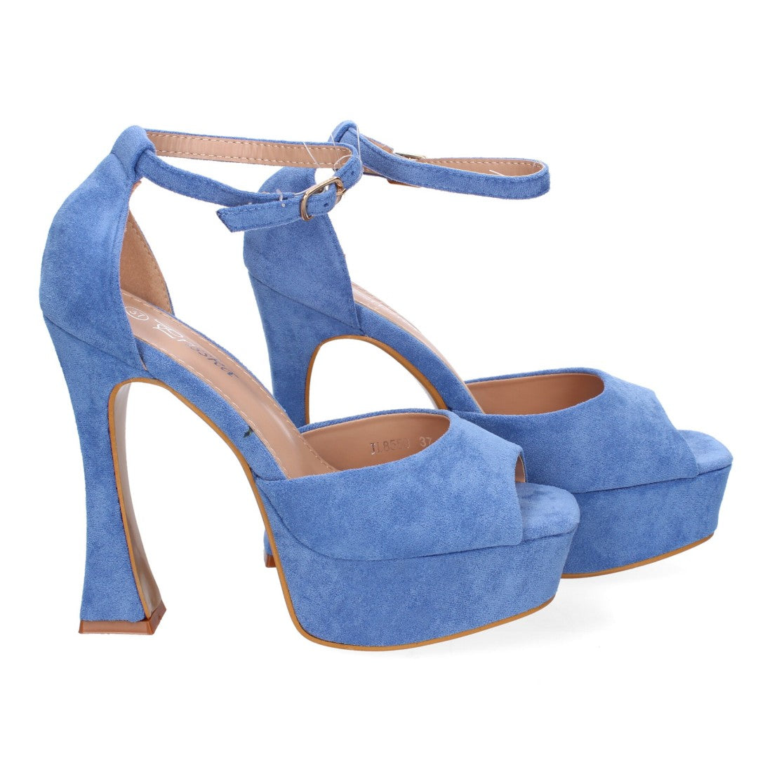 Sandalias Azules Tacón Plataforma Tiras Finas Talón Cerrado Fiesta