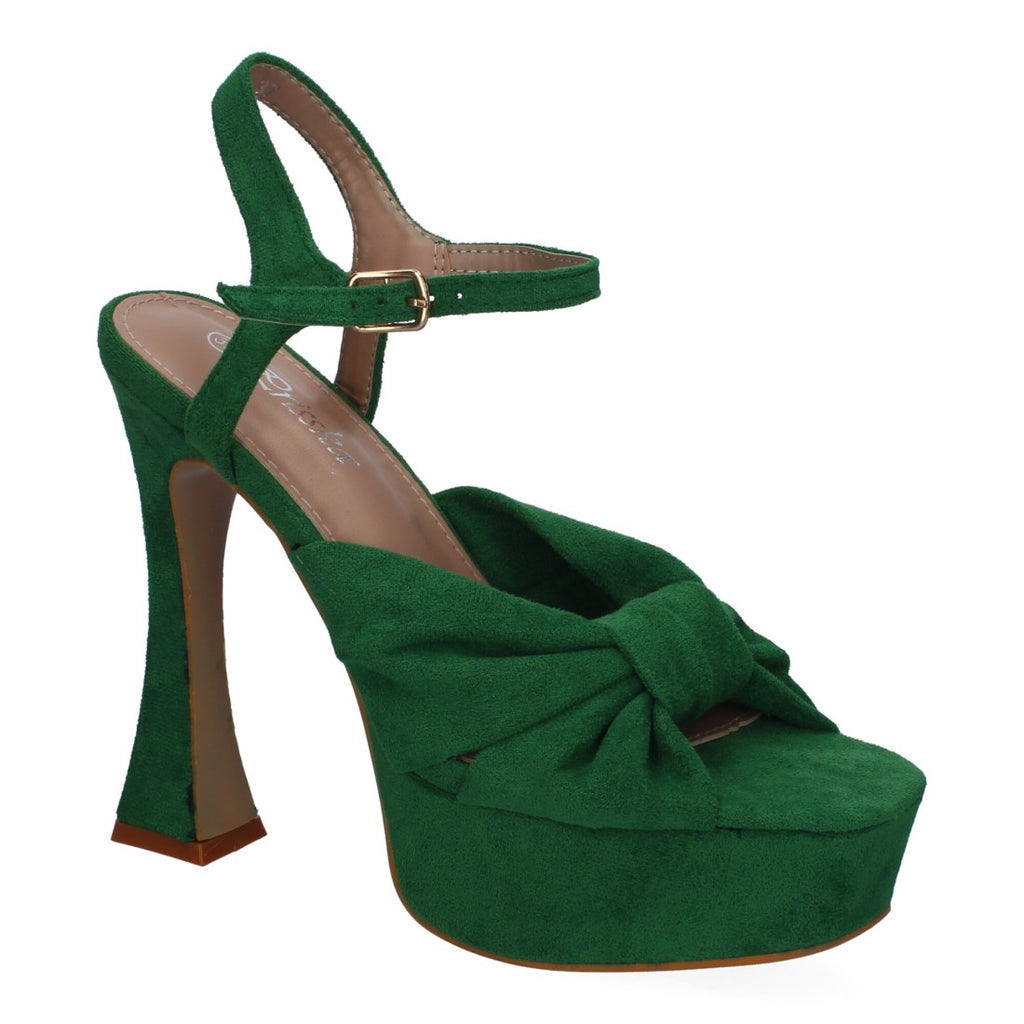 Sandalias Verdes Tacón Tiras Cruzadas Empeine Hebilla Fiesta