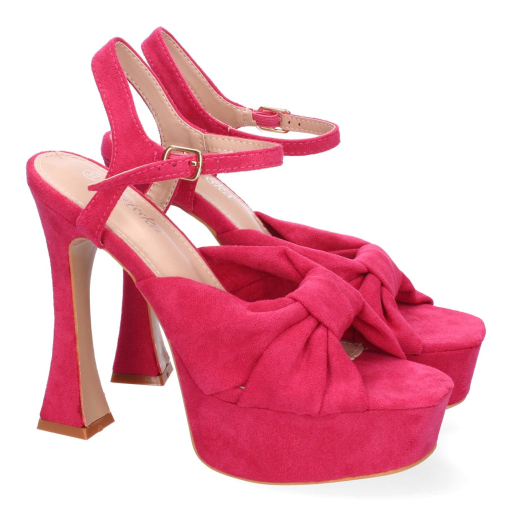 Sandalias Fucsia Tacón Tiras Cruzadas Empeine Hebilla Fiesta