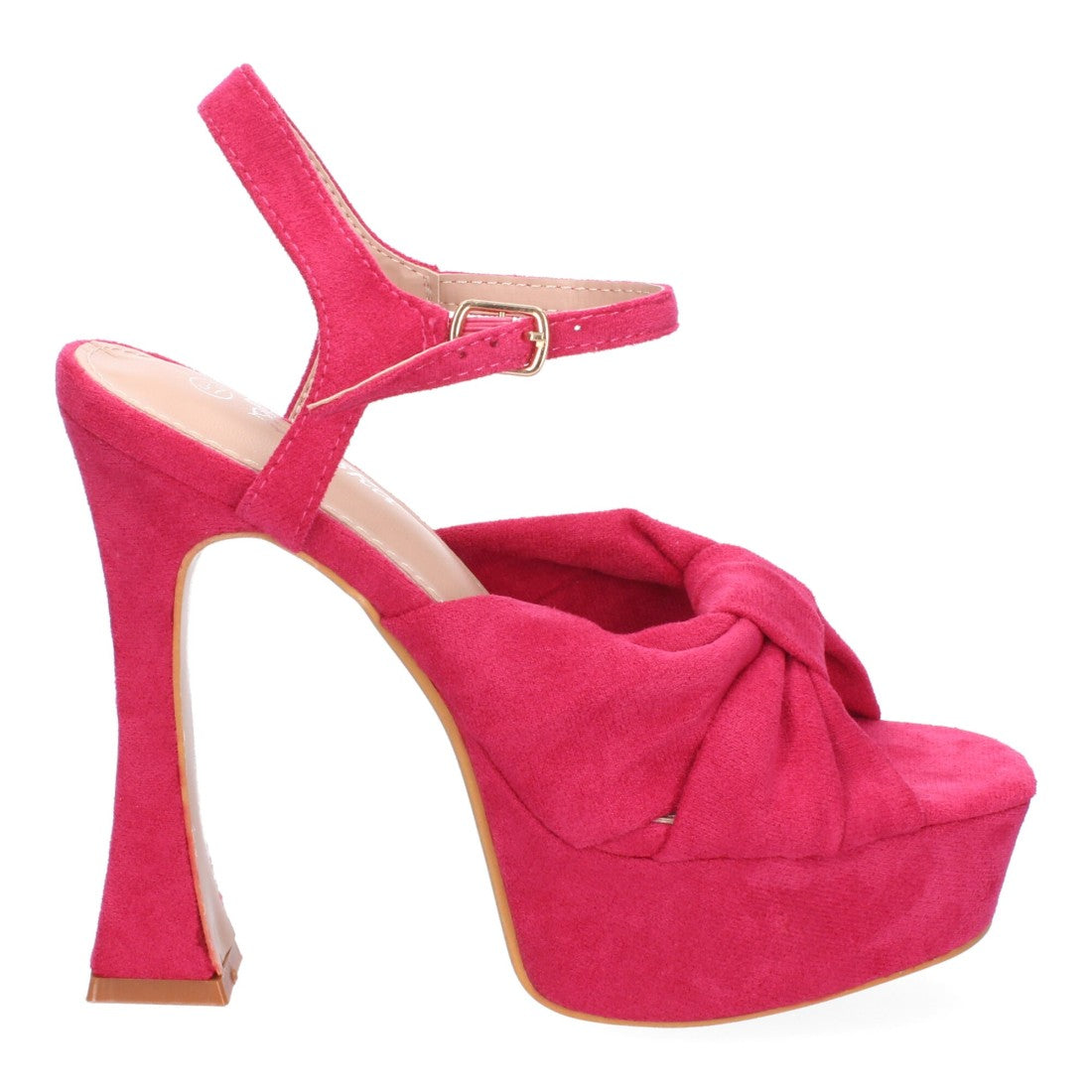 Sandalias Fucsia Tacón Tiras Cruzadas Empeine Hebilla Fiesta
