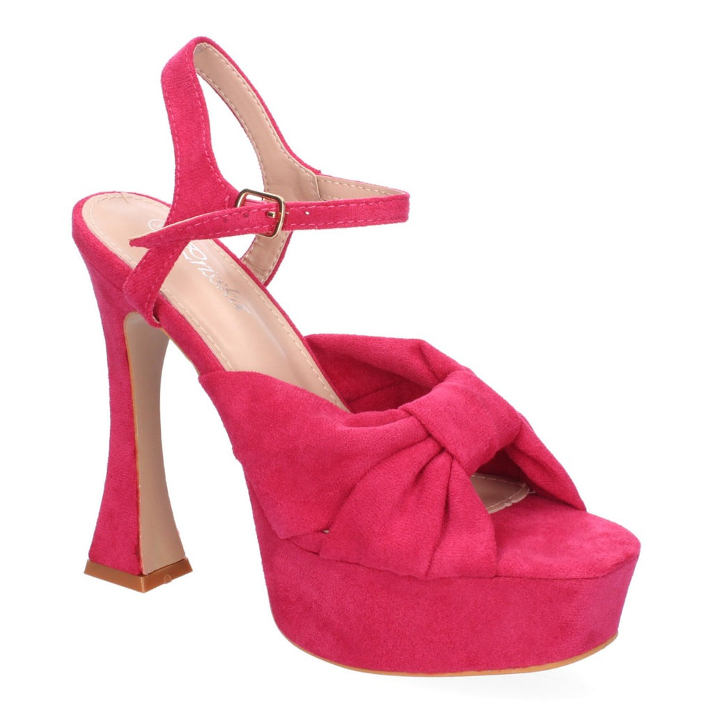 Sandalias Fucsia Tacón Tiras Cruzadas Empeine Hebilla Fiesta