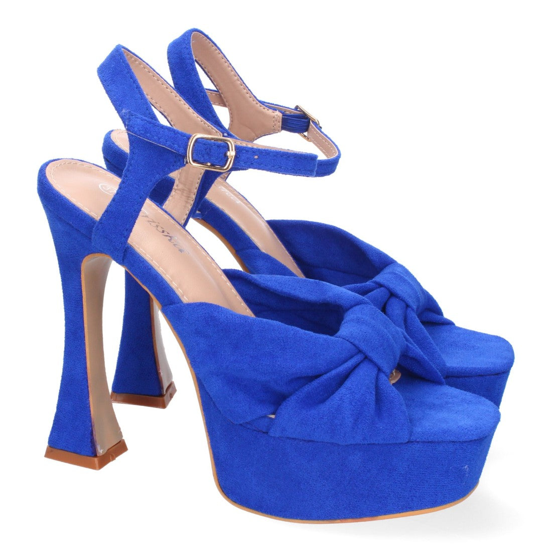 Sandalias Azules Tacón Tiras Cruzadas Empeine Hebilla Fiesta