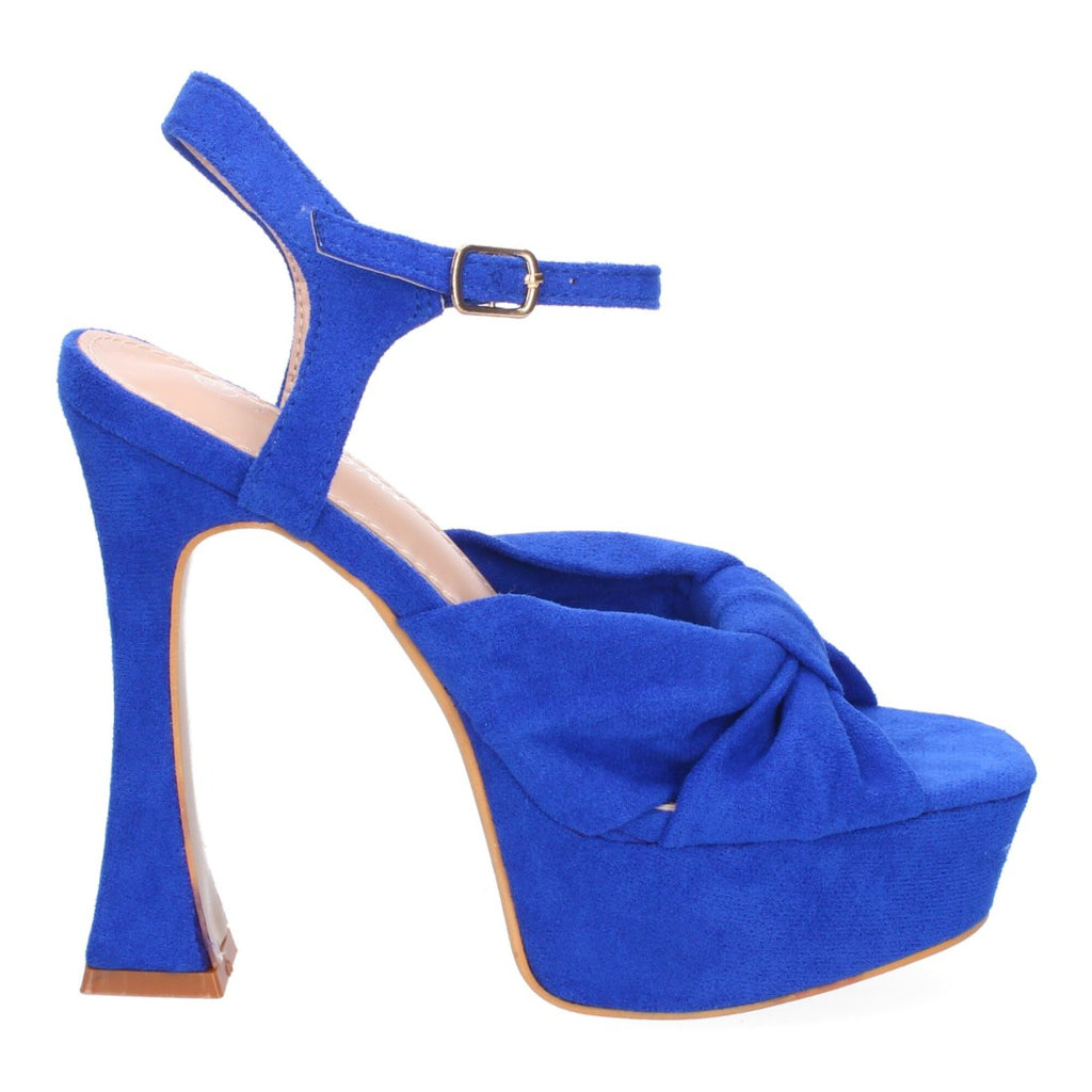 Sandalias Azules Tacón Tiras Cruzadas Empeine Hebilla Fiesta