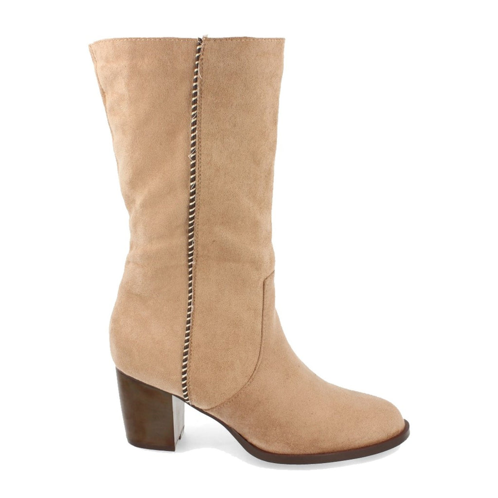 Botas Tacón con Tira Decorativa - Beige