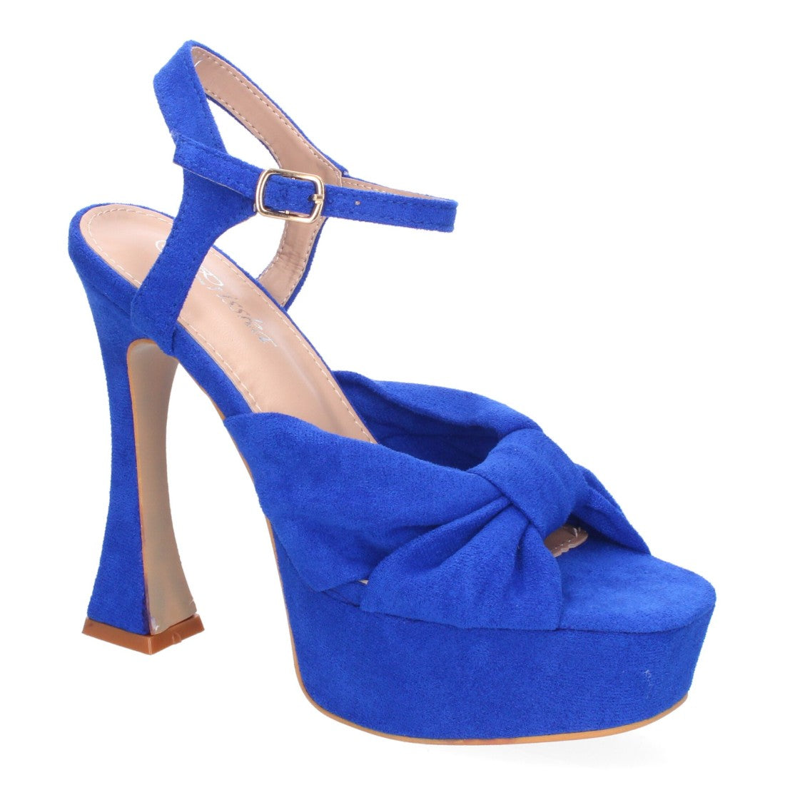 Sandalias Azules Tacón Tiras Cruzadas Empeine Hebilla Fiesta