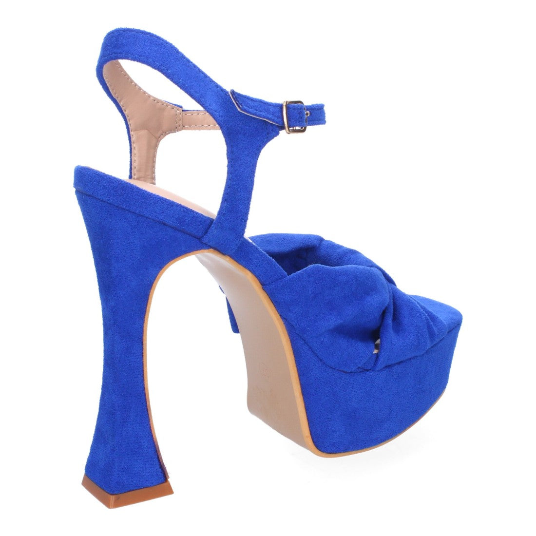 Sandalias Azules Tacón Tiras Cruzadas Empeine Hebilla Fiesta