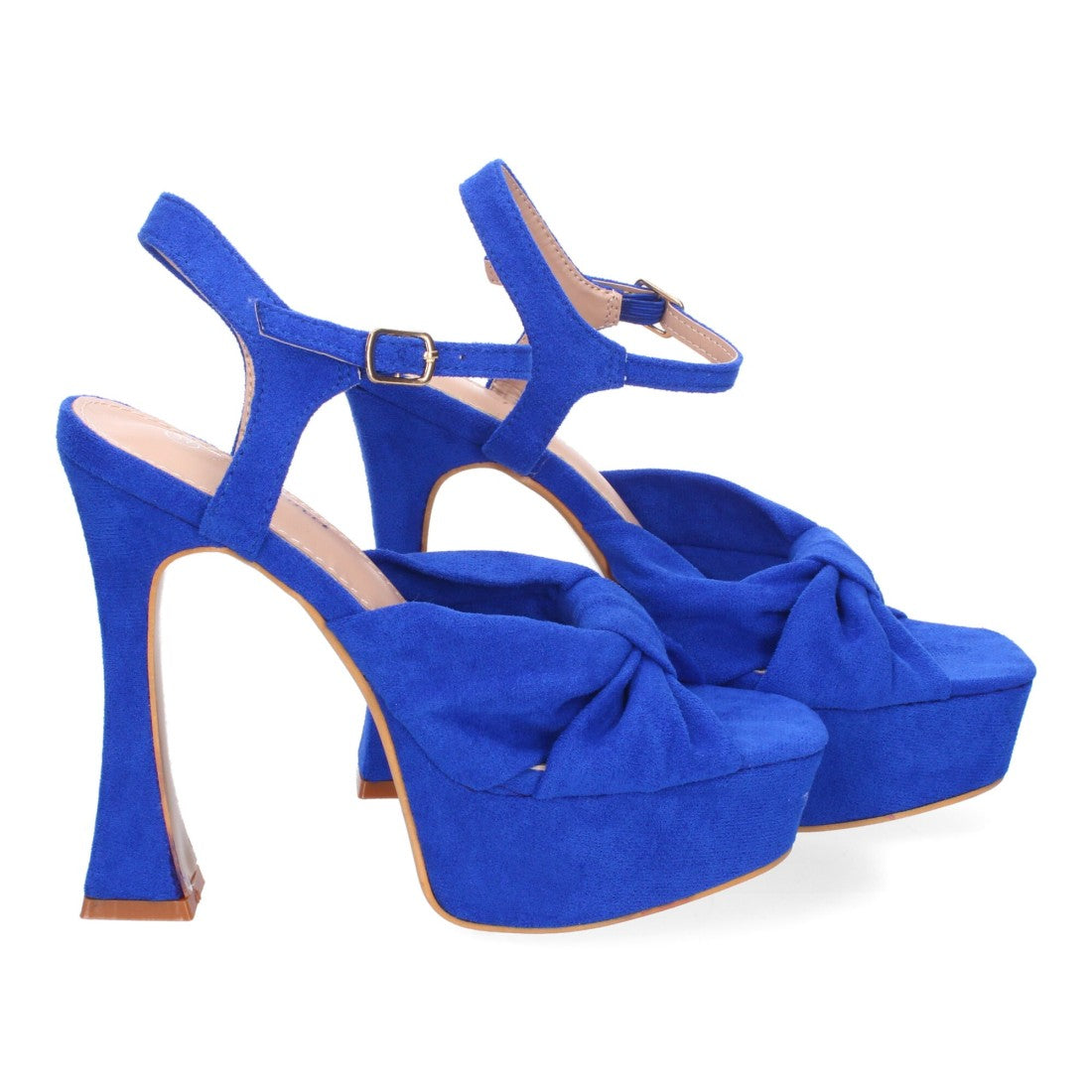 Sandalias Azules Tacón Tiras Cruzadas Empeine Hebilla Fiesta