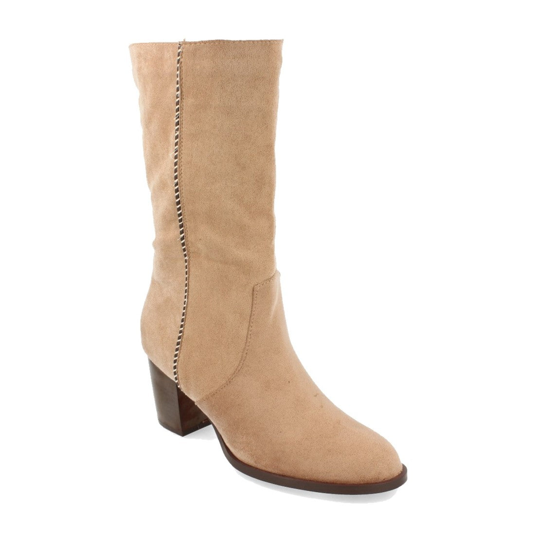 Botas Tacón con Tira Decorativa - Beige