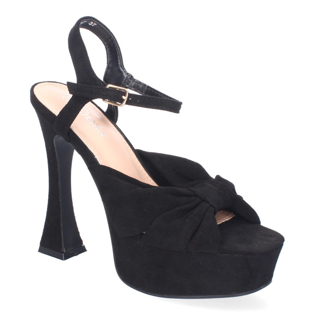 Sandalias Negras Tacón Tiras Cruzadas Empeine Hebilla Fiesta