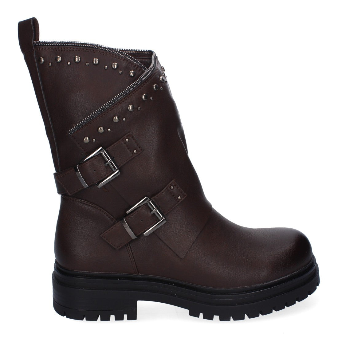 Botas Marrones Moteras con Tachuelas y Suela Dentada