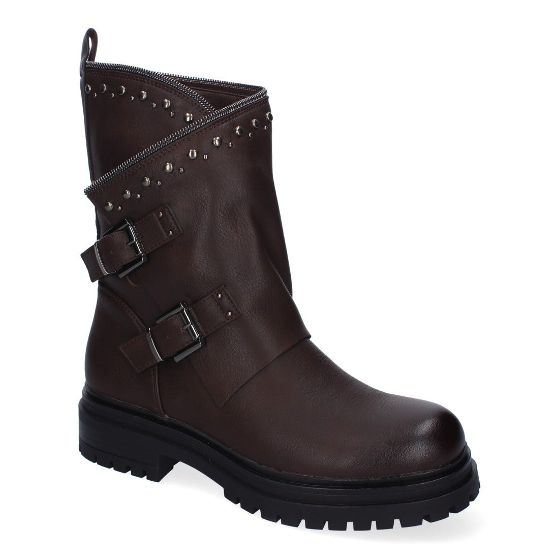 Botas Marrones Moteras con Tachuelas y Suela Dentada