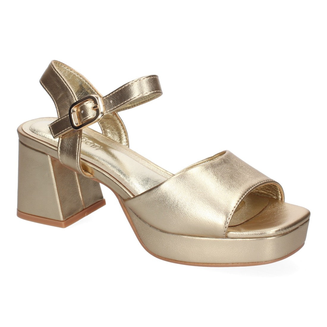 Sandalias Doradas Mujer Tacón Correa Ajustable Puntera Abierta Elegantes Fiesta