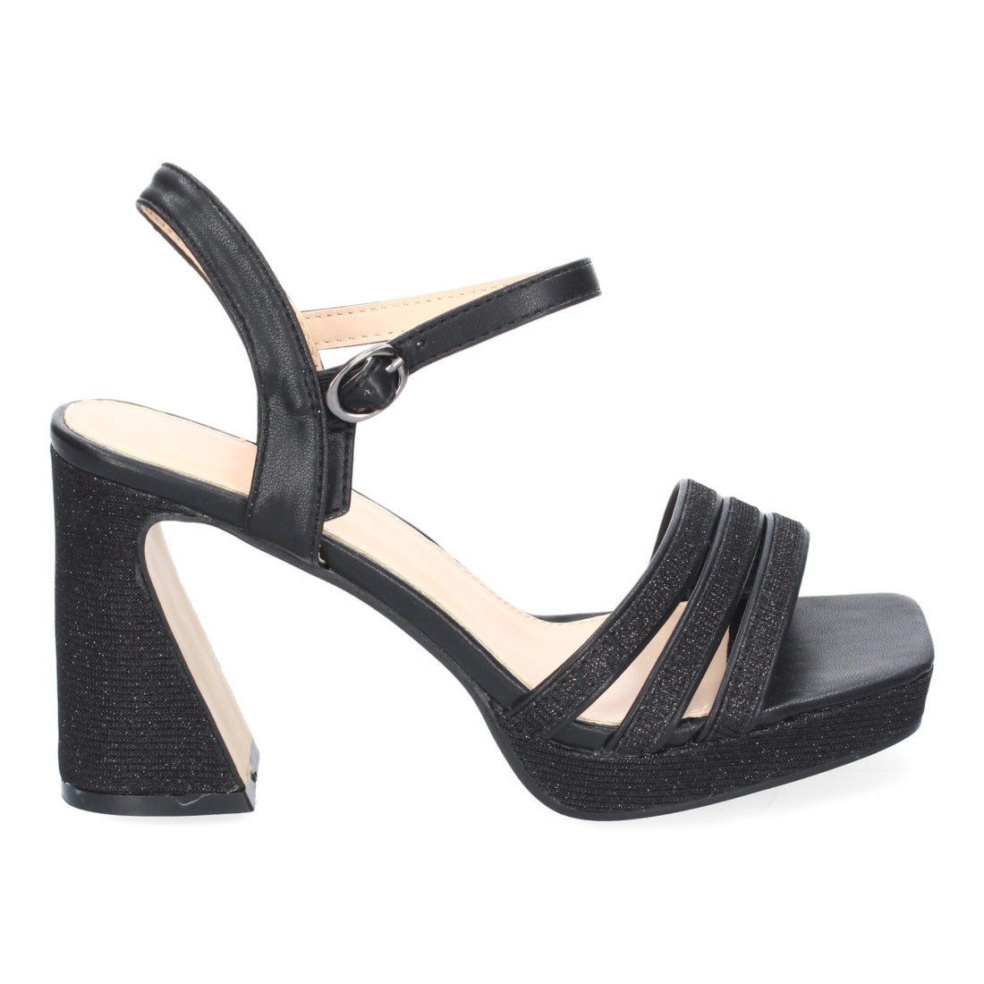 Sandalias Negras Mujer Tacón Tiras Elegantes Cómodas