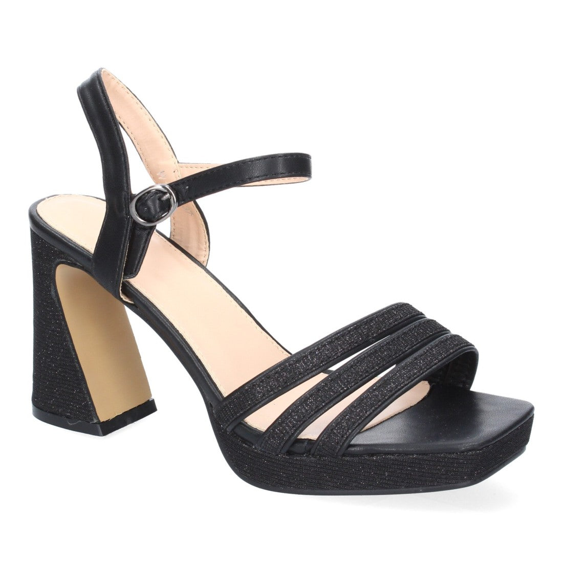 Sandalias Negras Mujer Tacón Tiras Elegantes Cómodas