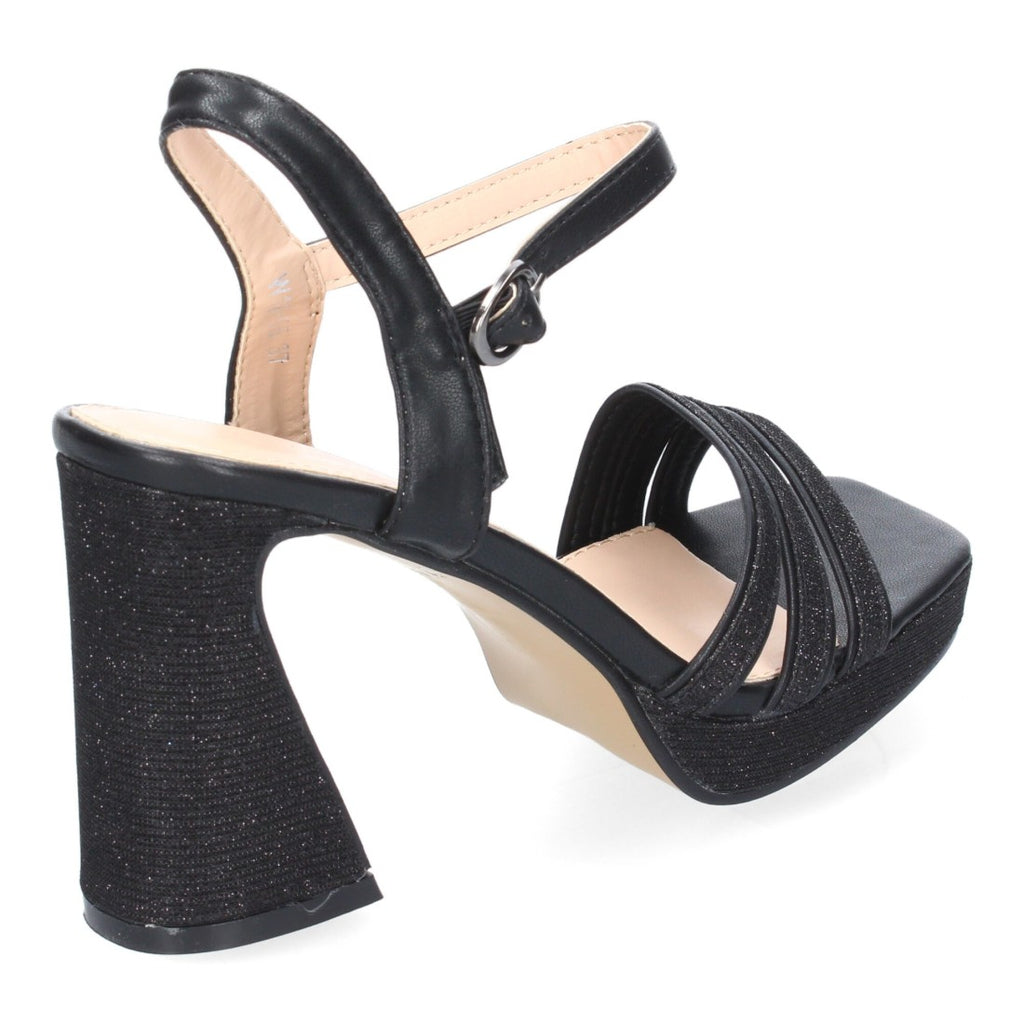 Sandalias Negras Mujer Tacón Tiras Elegantes Cómodas