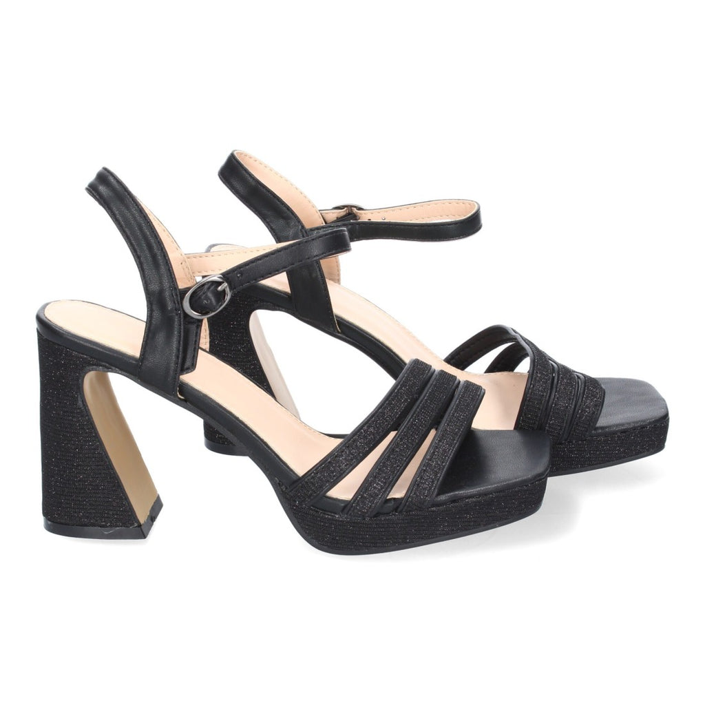 Sandalias Negras Mujer Tacón Tiras Elegantes Cómodas