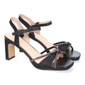 Sandalias Negras Mujer Tacón Tiras Elegantes Adornos Brillantes