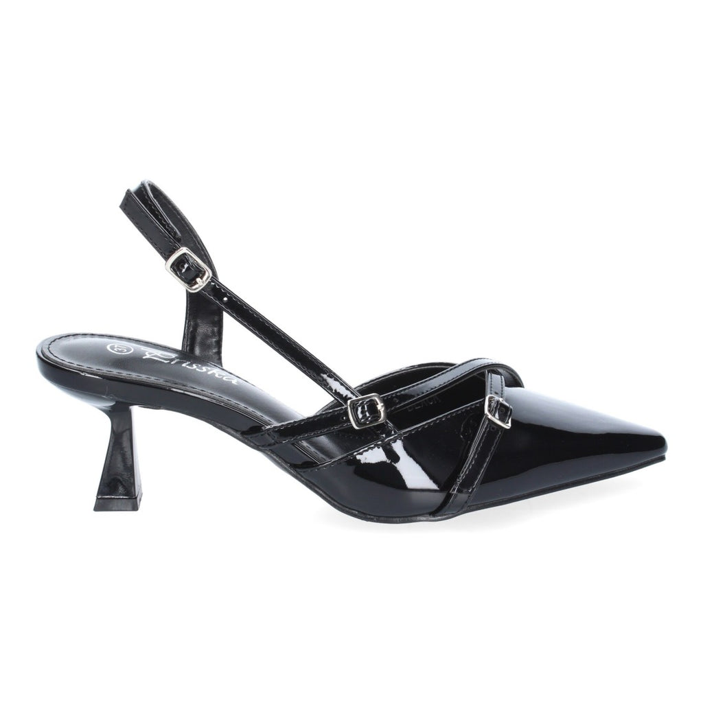 Pumps Negros Mujer Salón Hebillas Puntera Cierre Talón Elegantes