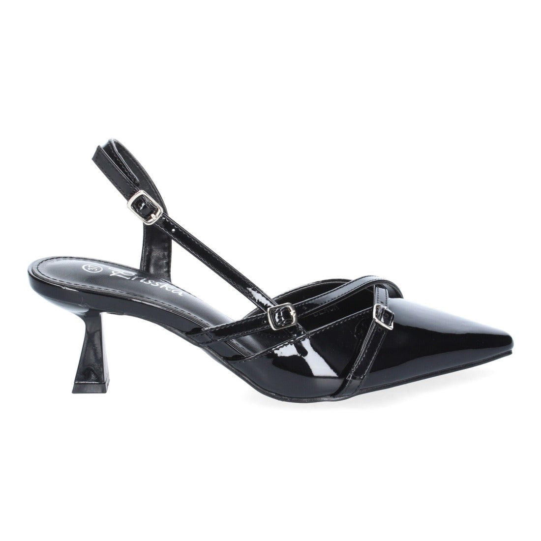 Pumps Negros Mujer Salón Hebillas Puntera Cierre Talón Elegantes