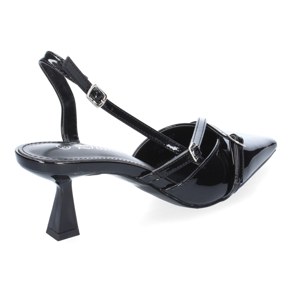 Pumps Negros Mujer Salón Hebillas Puntera Cierre Talón Elegantes