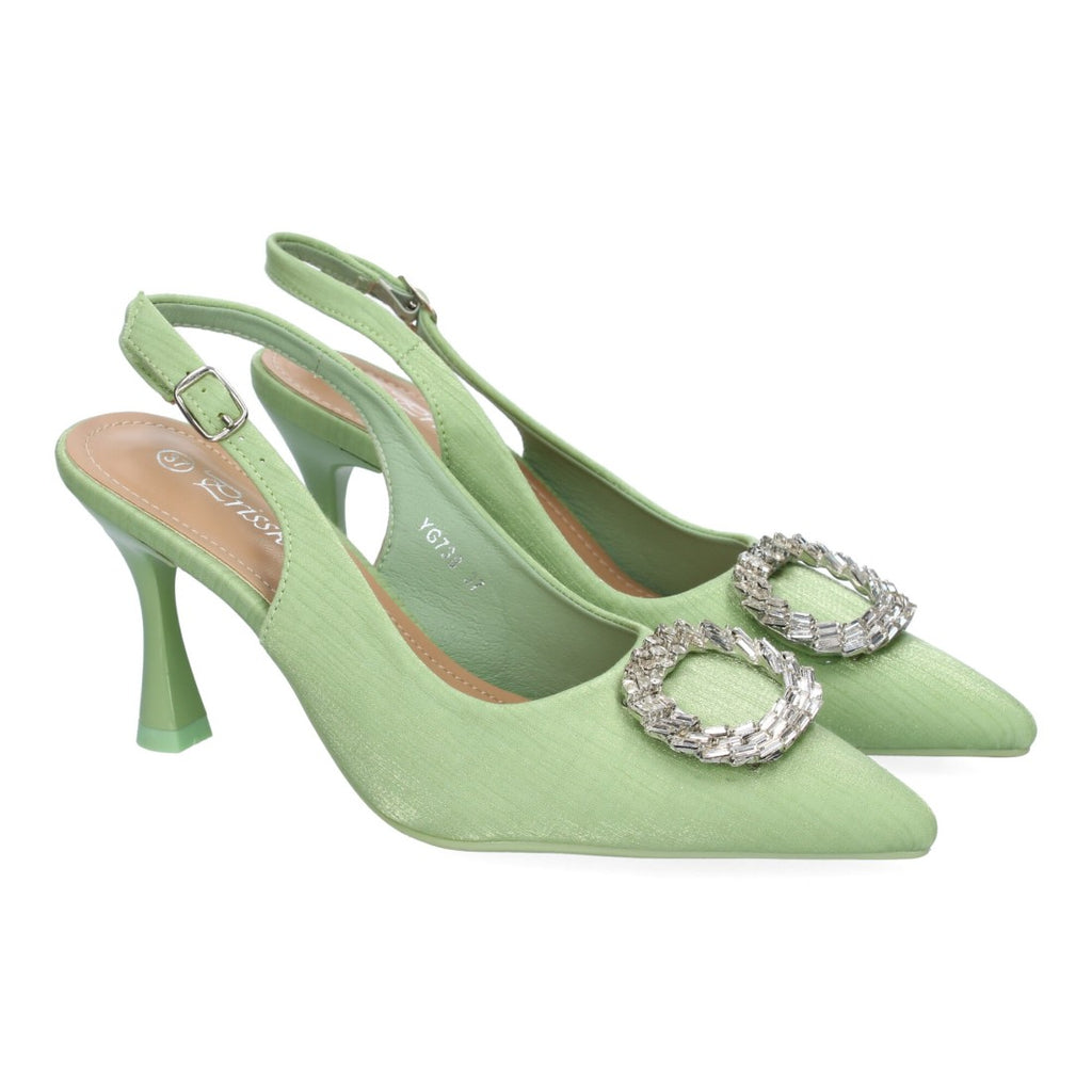 Pumps Verdes Mujer Salón Adorno Brillante Puntera Hebilla Elegantes