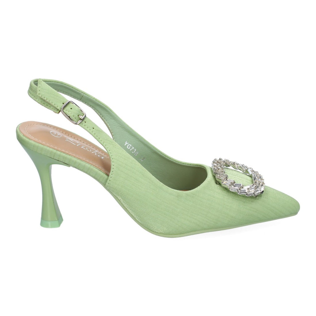 Pumps Verdes Mujer Salón Adorno Brillante Puntera Hebilla Elegantes