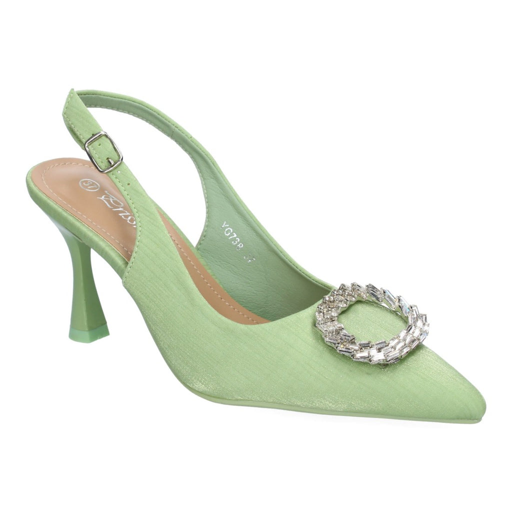 Pumps Verdes Mujer Salón Adorno Brillante Puntera Hebilla Elegantes
