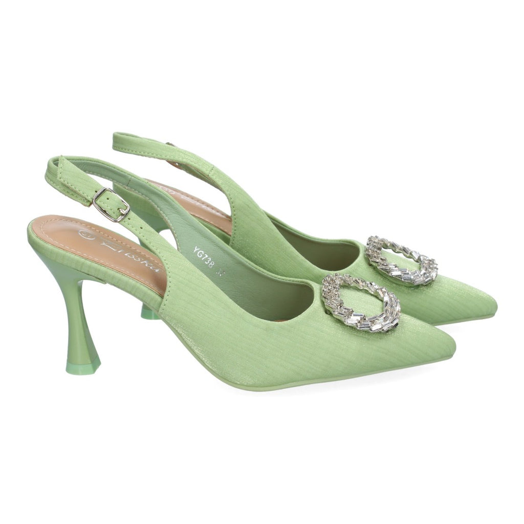 Pumps Verdes Mujer Salón Adorno Brillante Puntera Hebilla Elegantes