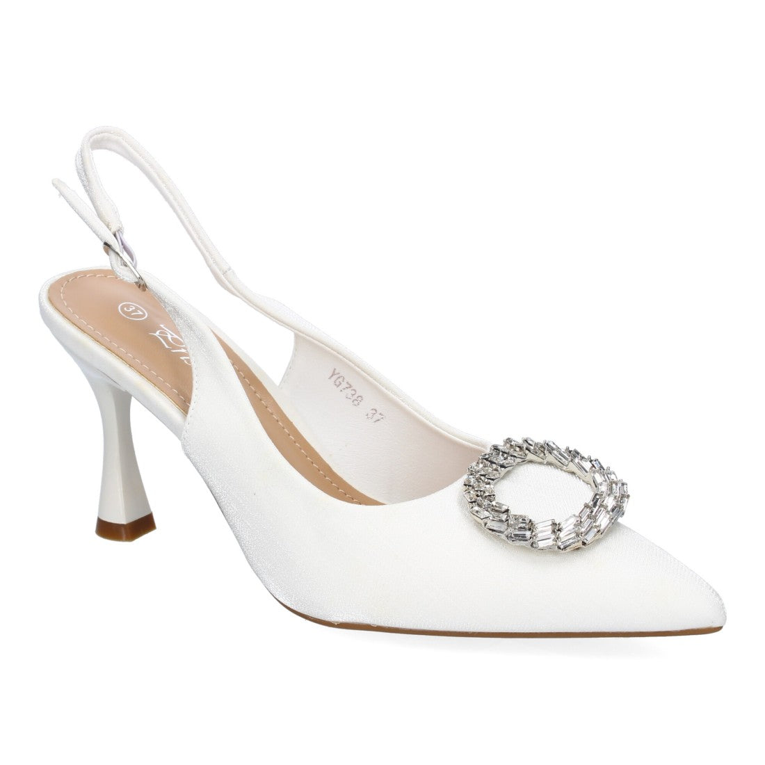 Pumps Blancos Mujer Salón Adorno Brillante Puntera Hebilla Elegantes