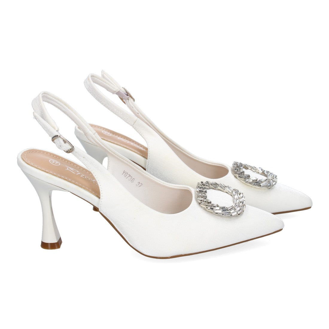 Pumps Blancos Mujer Salón Adorno Brillante Puntera Hebilla Elegantes