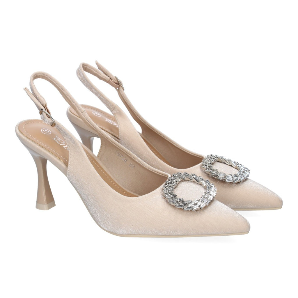 Pumps Beige Mujer Salón Adorno Brillante Puntera Hebilla Elegantes