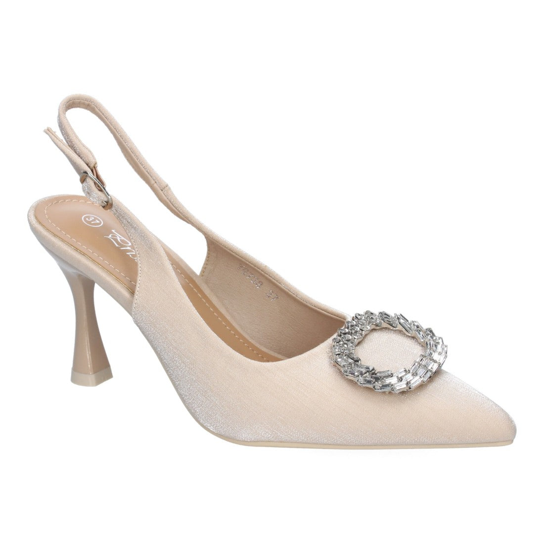 Pumps Beige Mujer Salón Adorno Brillante Puntera Hebilla Elegantes