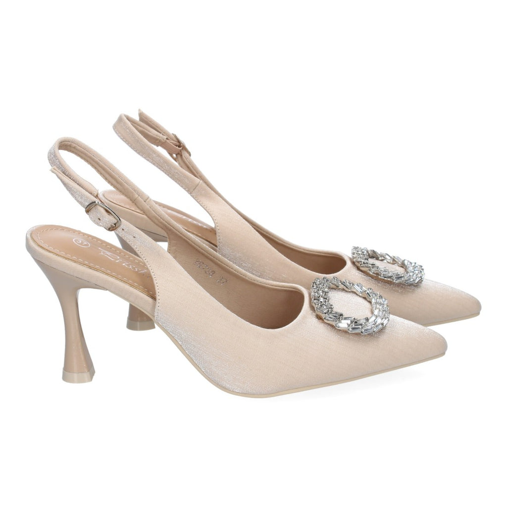 Pumps Beige Mujer Salón Adorno Brillante Puntera Hebilla Elegantes