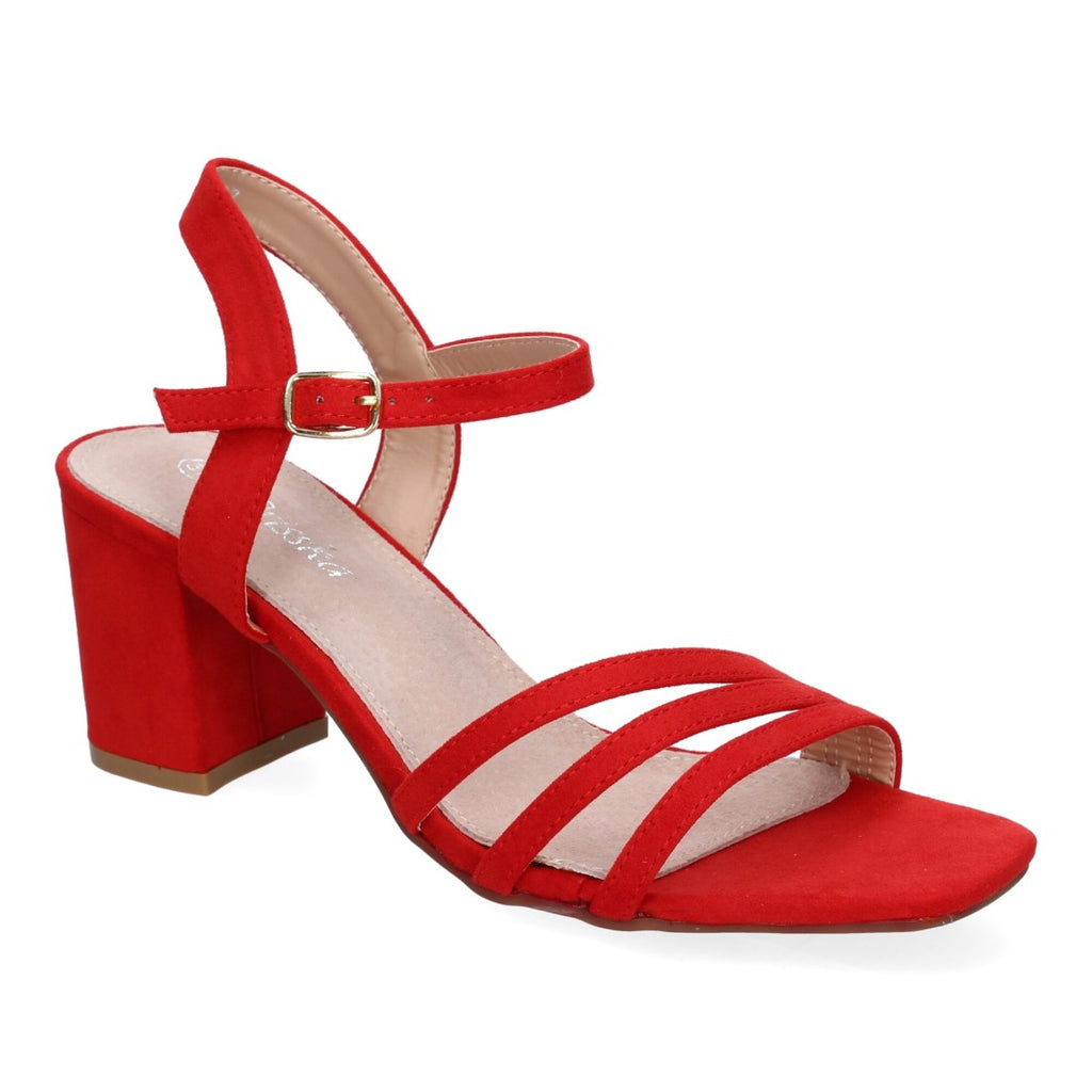 Sandalias Rojas Mujer Tacón Palas Finas Talón Abierto Cómodas