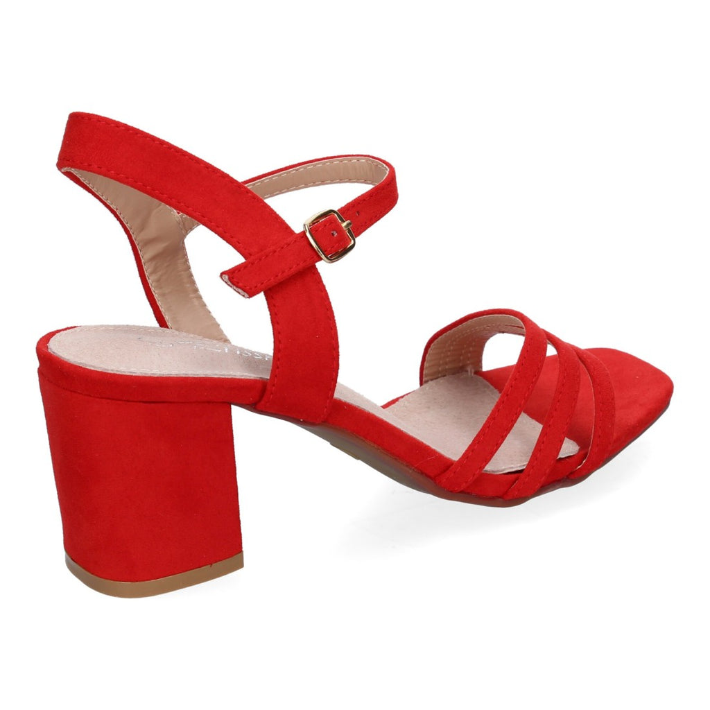 Sandalias Rojas Mujer Tacón Palas Finas Talón Abierto Cómodas