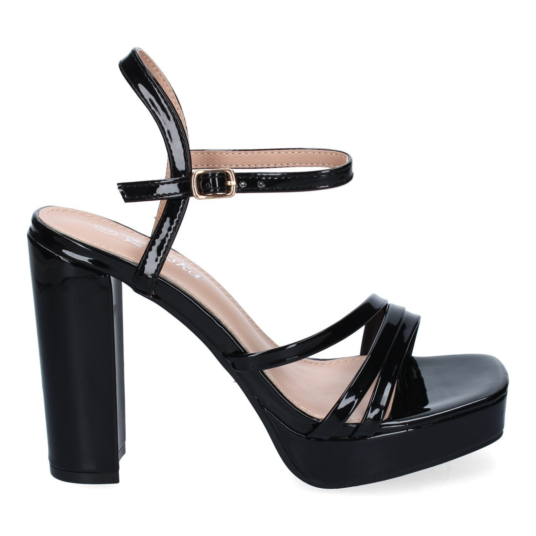 Sandalias Negras Mujer Tacón Tiras Cruzadas Pala Hebilla Elegantes Fiesta