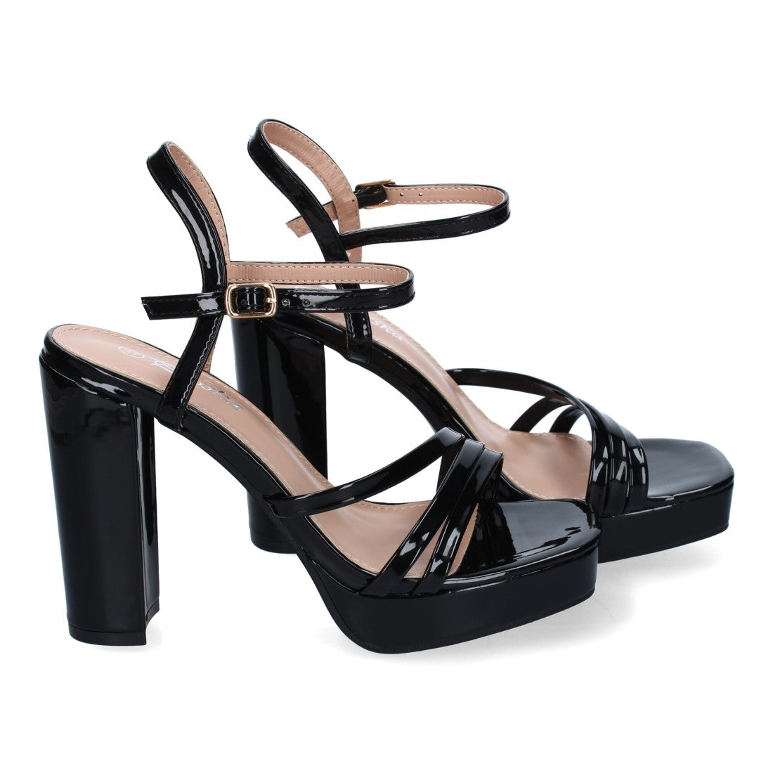 Sandalias Negras Mujer Tacón Tiras Cruzadas Pala Hebilla Elegantes Fiesta