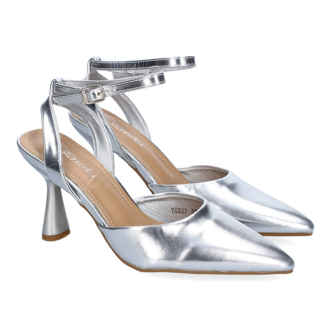 Pumps Plata Mujer Salón Punta Fina Hebilla Elegantes Eventos