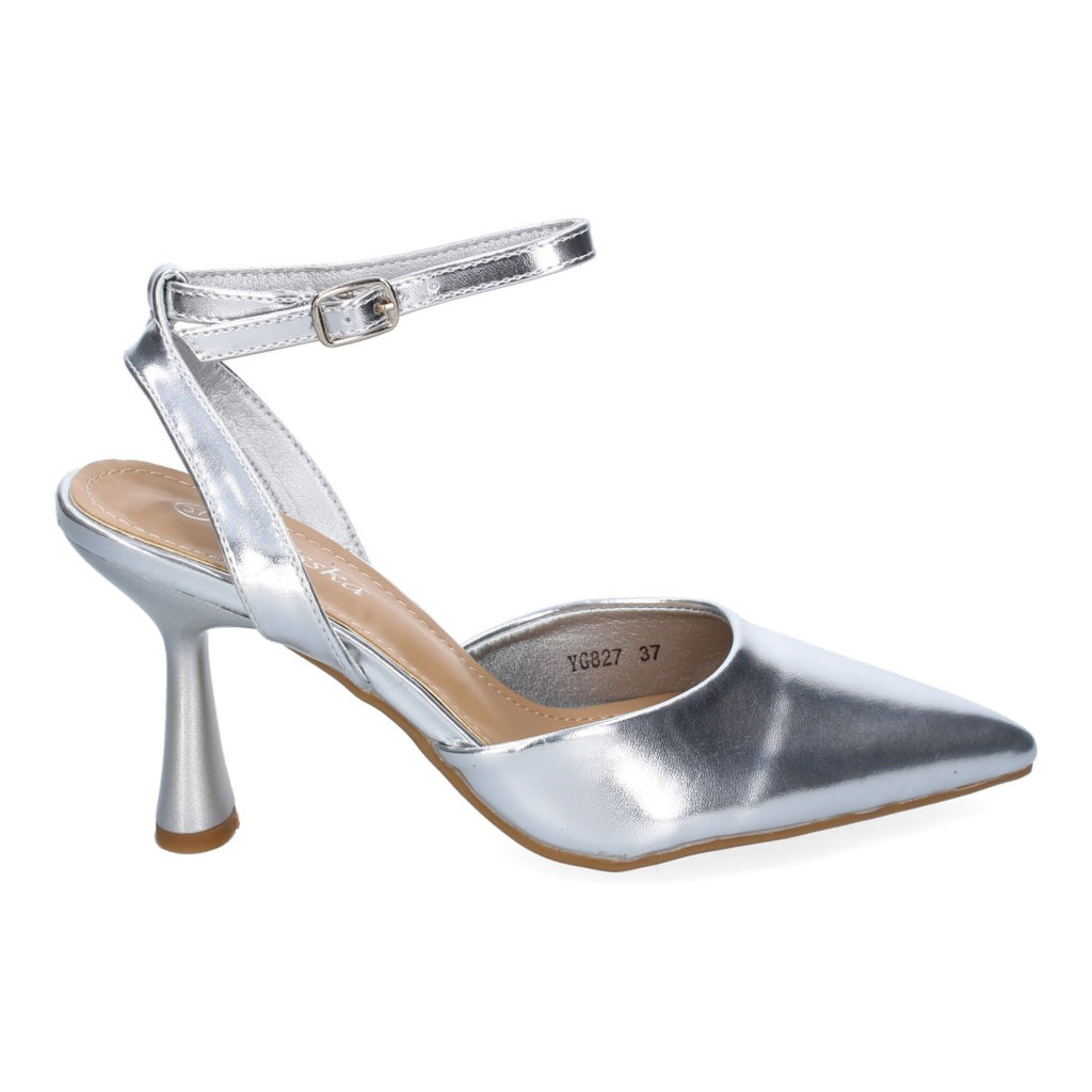 Pumps Plata Mujer Salón Punta Fina Hebilla Elegantes Eventos
