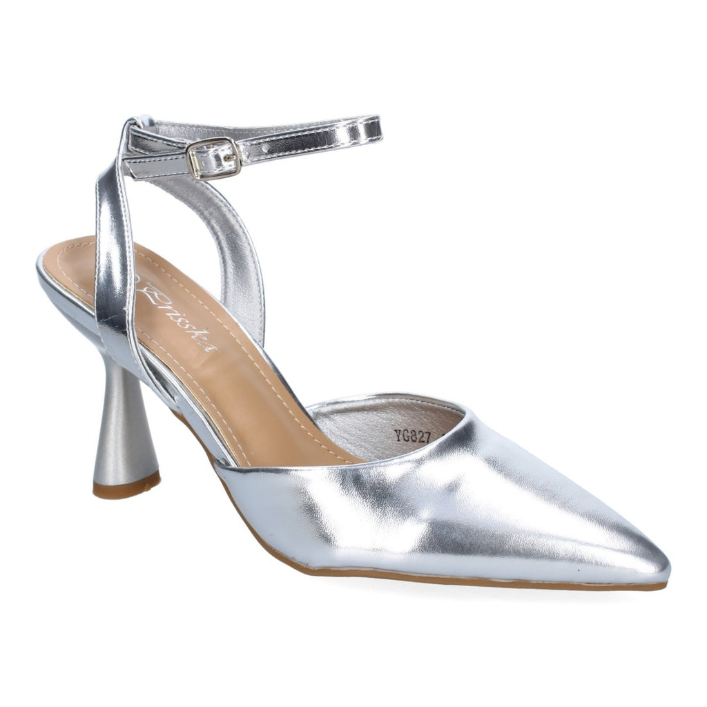 Pumps Plata Mujer Salón Punta Fina Hebilla Elegantes Eventos