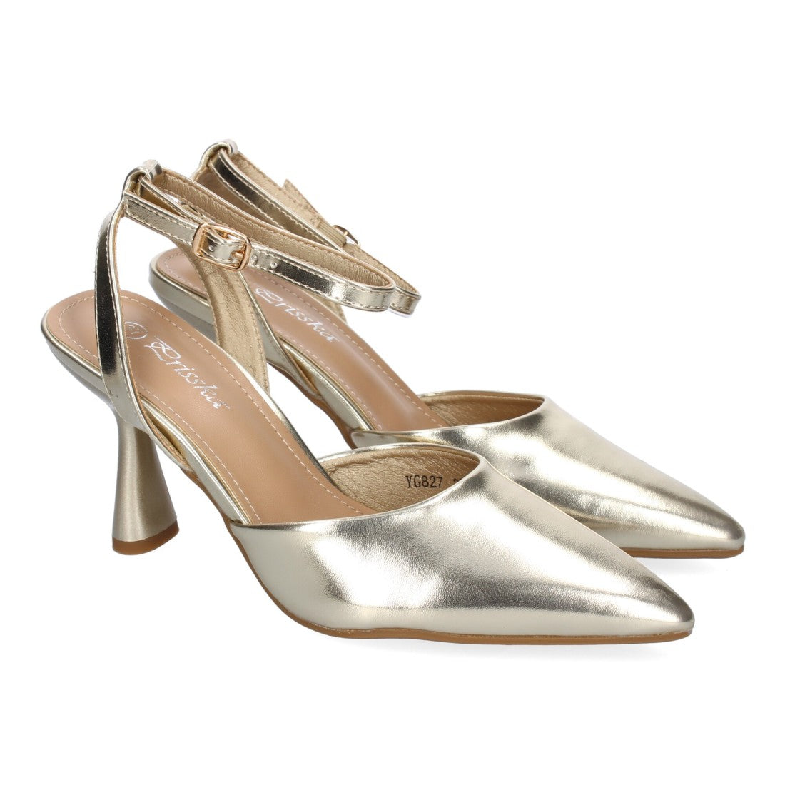 Pumps Oro Mujer Salón Punta Fina Hebilla Elegantes Eventos
